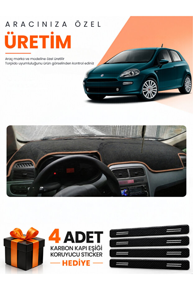 Fiat Punto Grande (2005-2018) Compatible Dashboard Protection Cover Auto Cover - Black-Brown - Fi016