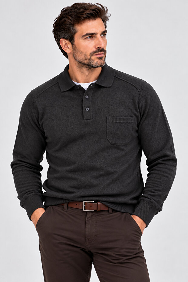 Men's Polo Collar Sweatshirt with Long Sleeves and Pockets, Comfortable Fit, Winter Thick Fabric