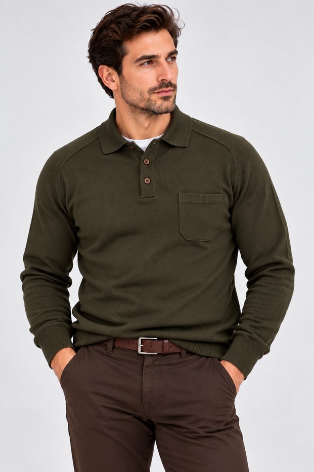 Men's Polo Collar Sweatshirt with Long Sleeves and Pockets, Comfortable Fit, Winter Thick Fabric