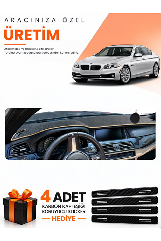 Bmw F10 (2010-2017) Compatible Dashboard Protection Cover Auto Cover - Black-Beige - Bm004