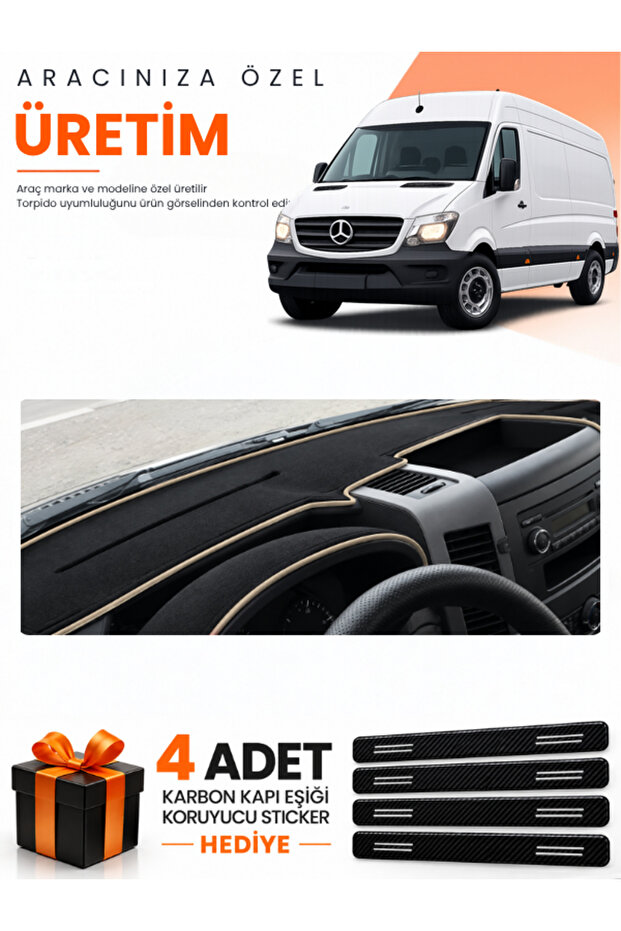 Mercedes Spri̇nter W906 (2006-2014) Compatible Dashboard Protection Cover Auto Cover - Black-Beige - Mb020