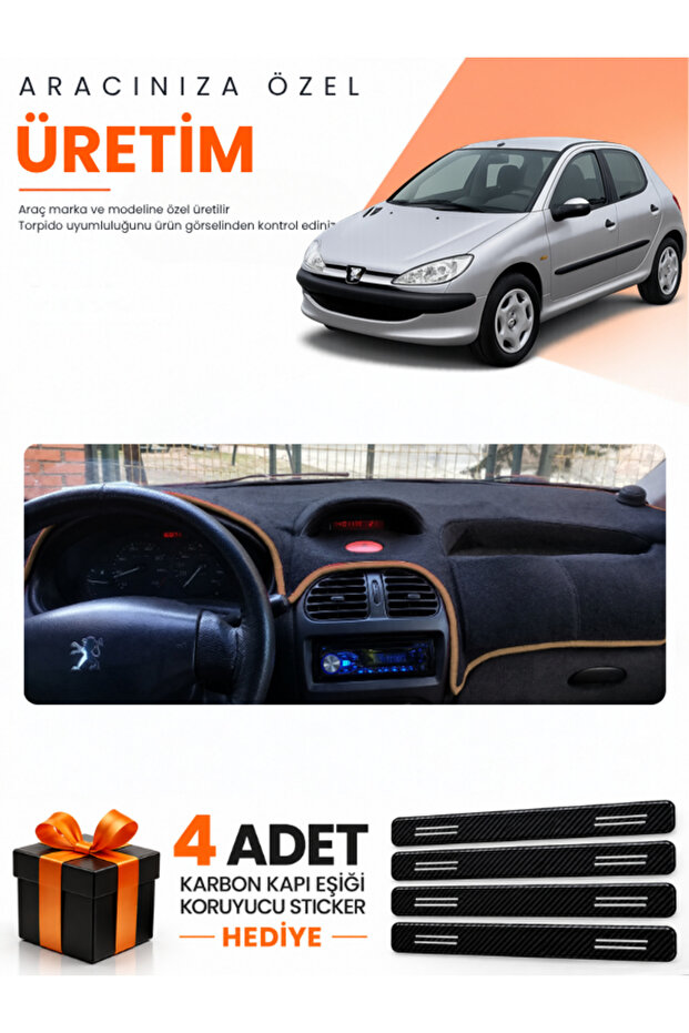 Peugeot 206 Large Screen (1998-2009) Compatible Dashboard Protection Cover Auto Cover - Dark Brown - Pe002