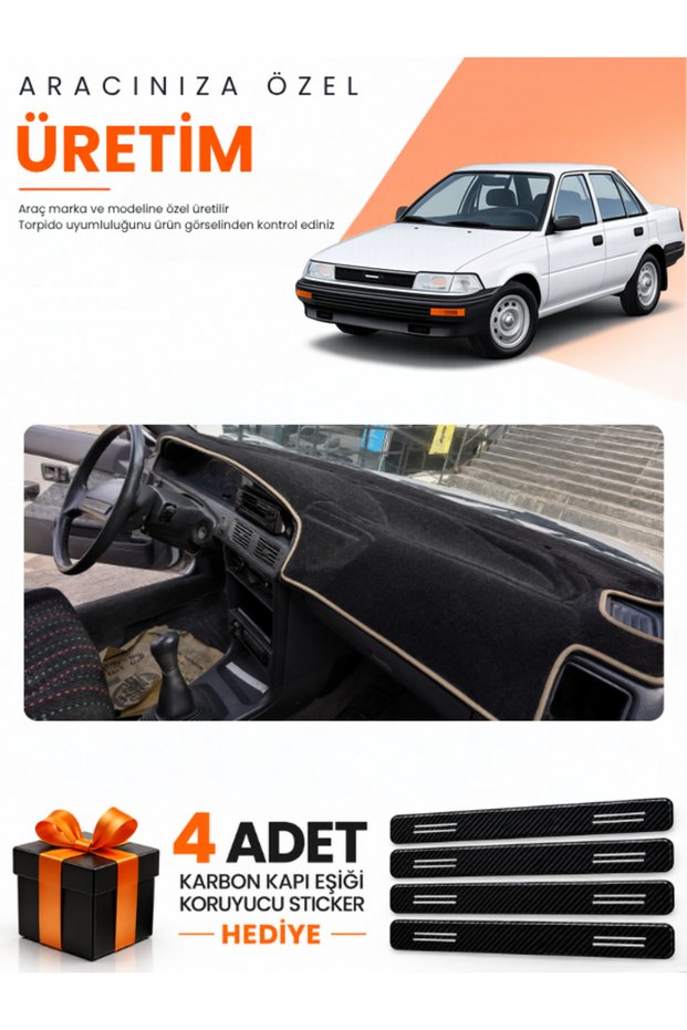 Toyota Corolla Findik Kasa (1988-1991) Compatible Dashboard Protection Cover Auto Cover - Black-Beige - To011