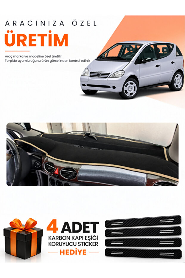 Mercedes W168 a Class (1997-2004) Compatible Dashboard Protection Cover Auto Cover - Black-Beige - Mb001