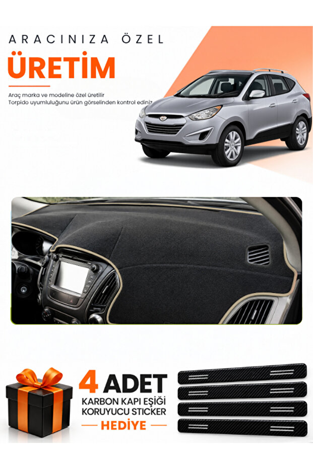 Hyundai Tucson (2009-2015) Compatible Dashboard Protection Cover Auto Cover - Black-Beige - Hu034
