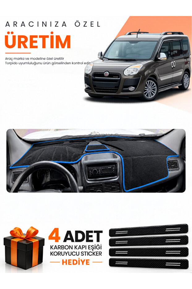 Fiat Doblo (2013-2015) Covered Compatible Glove Box Protection Cover Auto Cover - Black-Blue - Fi007