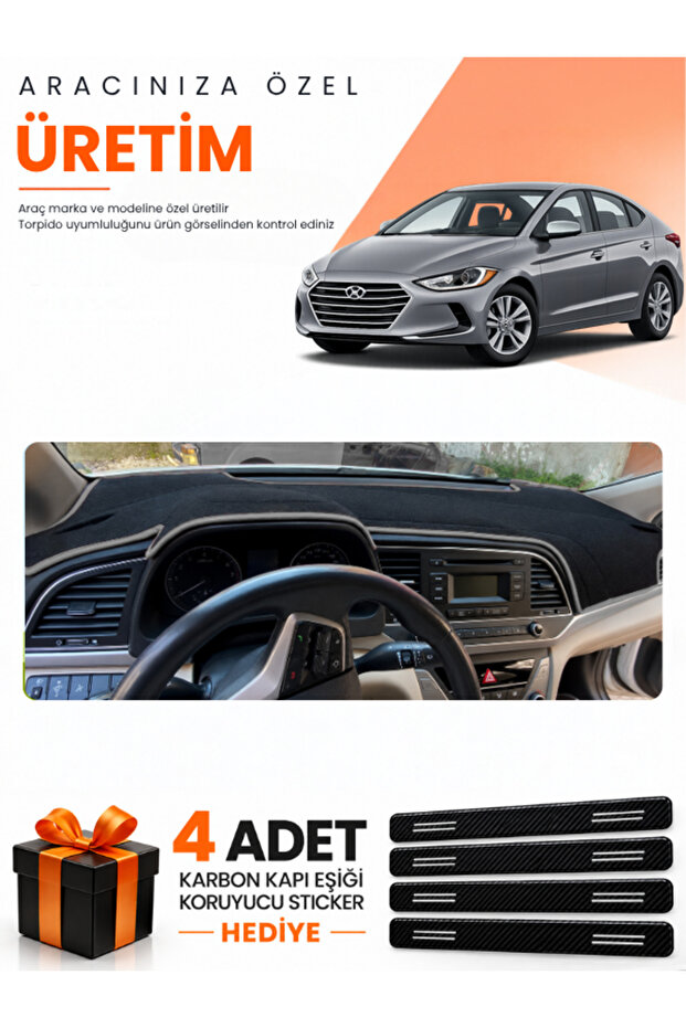 Hyundai Elantra (2017-2020) Compatible Dashboard Protection Cover Auto Cover - Black-Grey - Hu017
