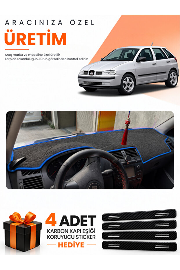 Seat Ibiza (1998-2001) Compatible Dashboard Protection Cover Auto Cover - Black-Blue - Se002