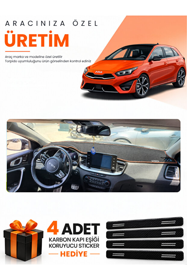Kia Ceed (2020-2025) Compatible Dashboard Protection Cover Auto Cover - Black-Brown - Ki005