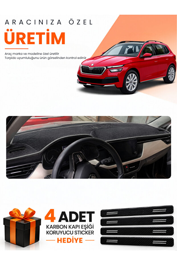 Skoda Kamiq (2020-2025) Compatible Dashboard Protection Cover Auto Cover - Black-Grey - Sk005