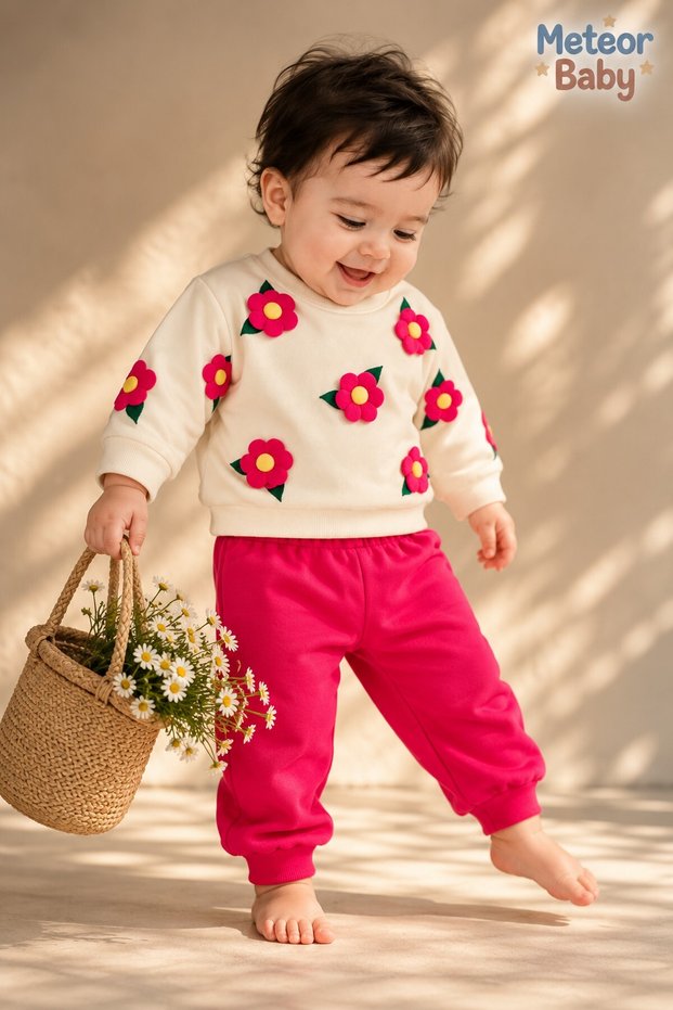 Baby Girl Set Floral Patterned 2-Piece Top and Bottom Set Seasonal Set