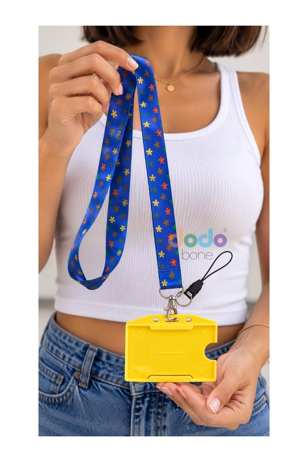 Sycamore Leaf Patterned Card Hanger Rope, Collar Hanger Rope, Neck Hanger Rope; Phone Hanger and Yellow Plastic Horizontal Card Holder