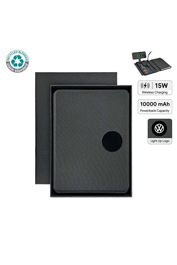 Solais - Recycled 10000 mAh Power Bank and 15W Magsafe Smart A5 Organizer - Black