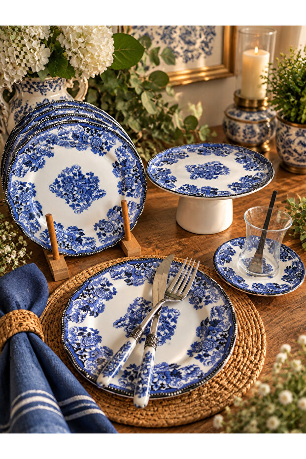 Royal Blue 6 Person 25 Piece Tea Cake Set