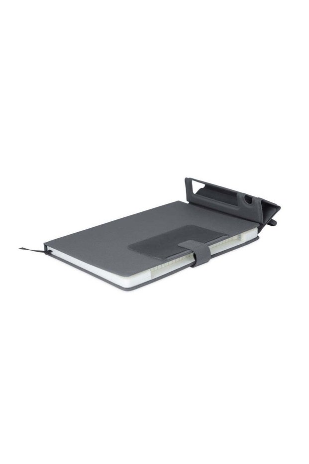 Manez - A5 Notebook with Phone Stand and Pen Holder, Black
