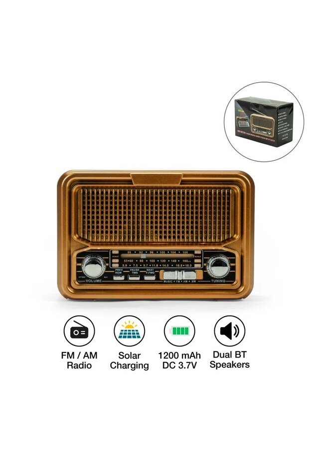 Vintage Design Bluetooth Speaker with Radio and Solar Panel