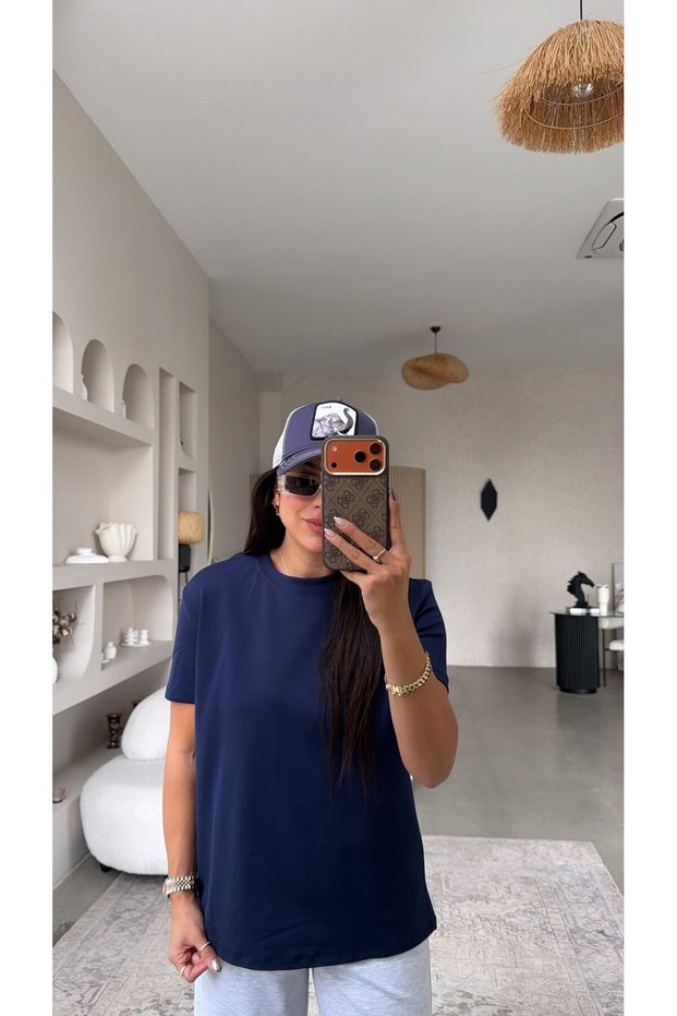 Navy Blue Cotton Crew Neck Tshirt