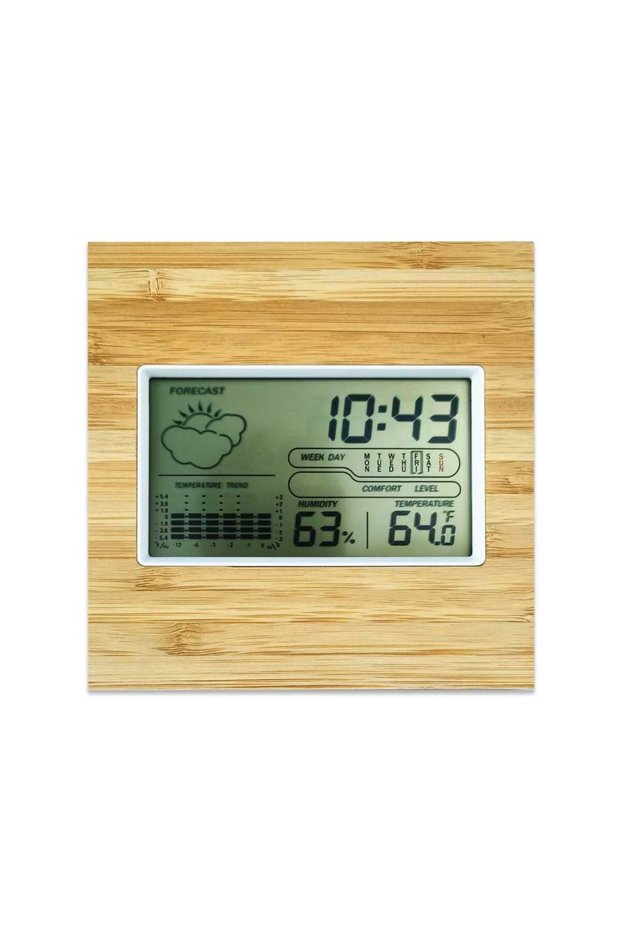 Multi-Function Bamboo Digital Clock with Weather Forecast, Calendar, Alarm, Temperature