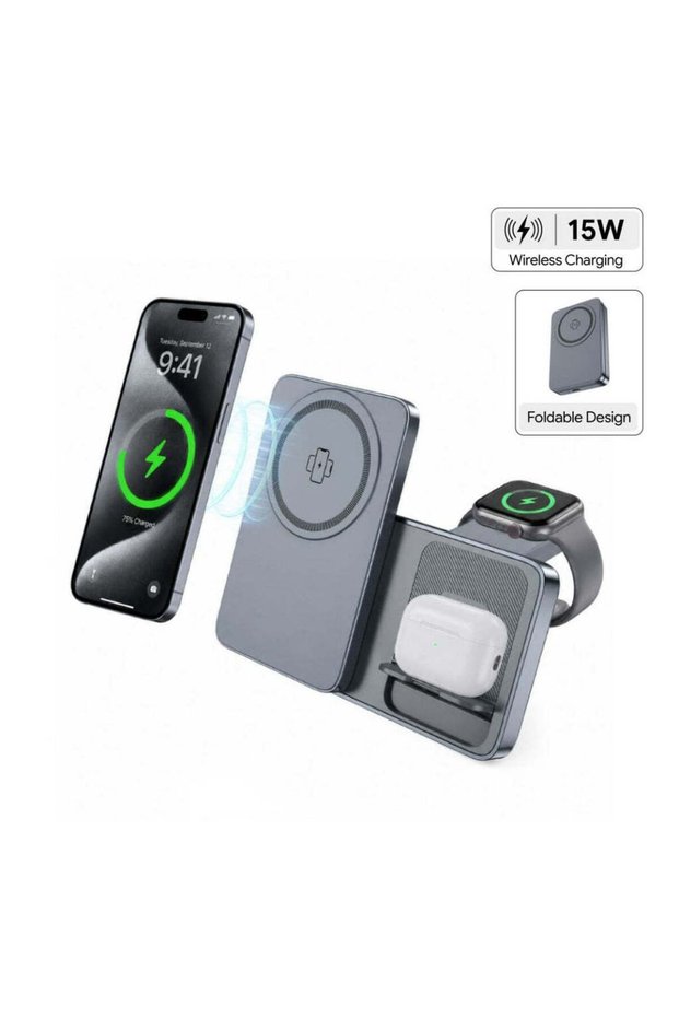 Argene - Magfold 3 in 1 Wireless Charger Stand - Metallic Grey