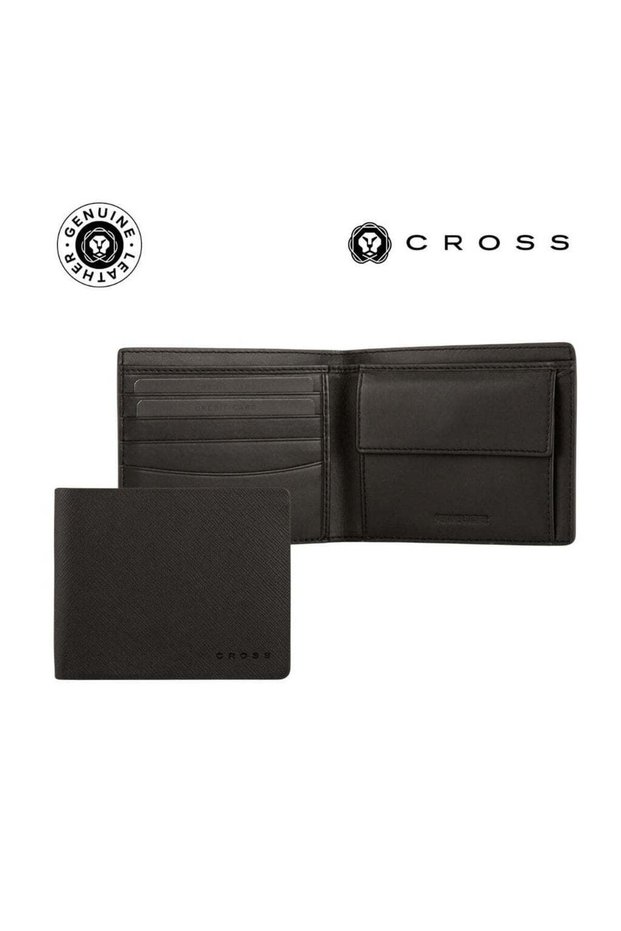 Saffiano Leather 4CC Bifold Wallet with Coin Pocket - Black