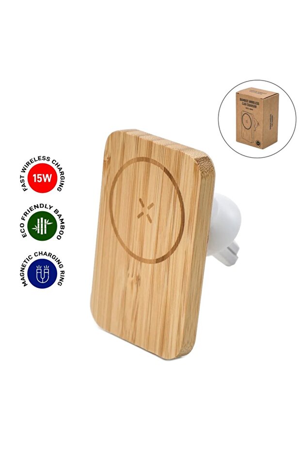 Bamboo Wireless Car Charger 15W Fast Charging & Type C