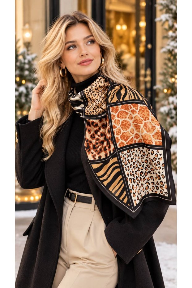 Flr27-47 Black Patterned Women's Scarf 70X70 cm