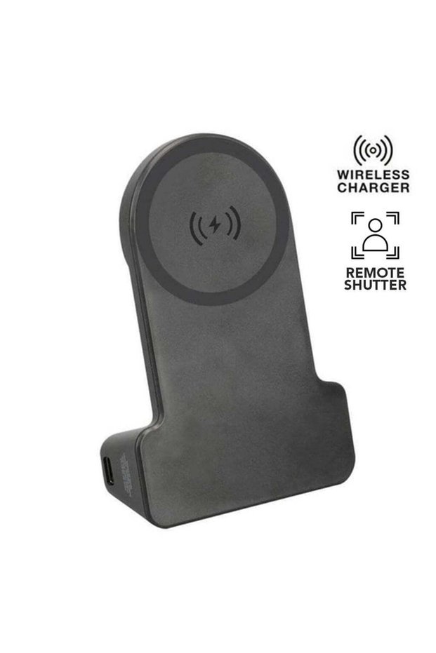 Korman - Magnetic Phone Stand with 15W Wireless Charging and Remote Shutter - Black