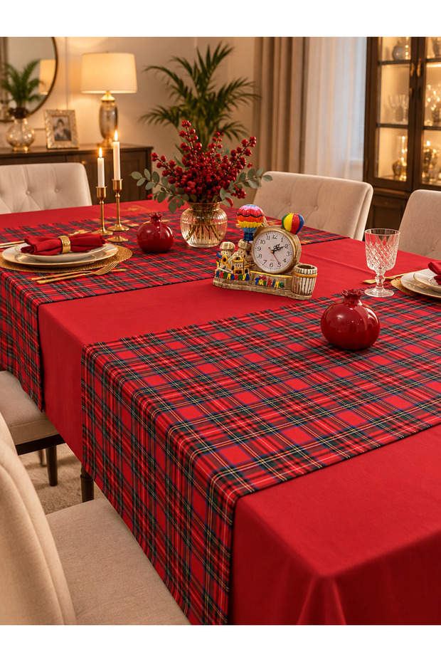 Red Tablecloth and Plaid Runner Set of 2 – Christmas Tableware