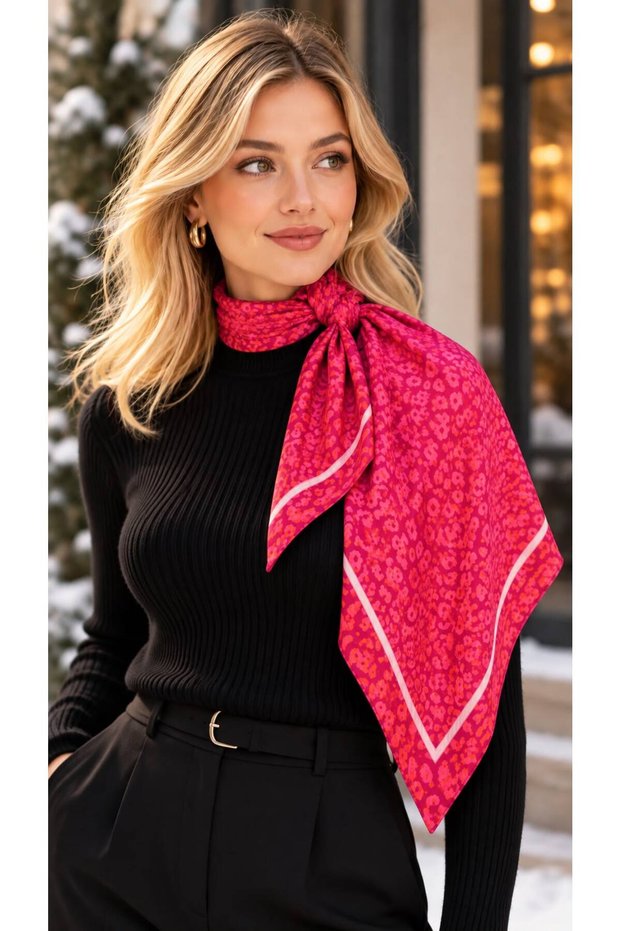 Flr27-28 Pink Cotton Women's Scarf 63X63 cm