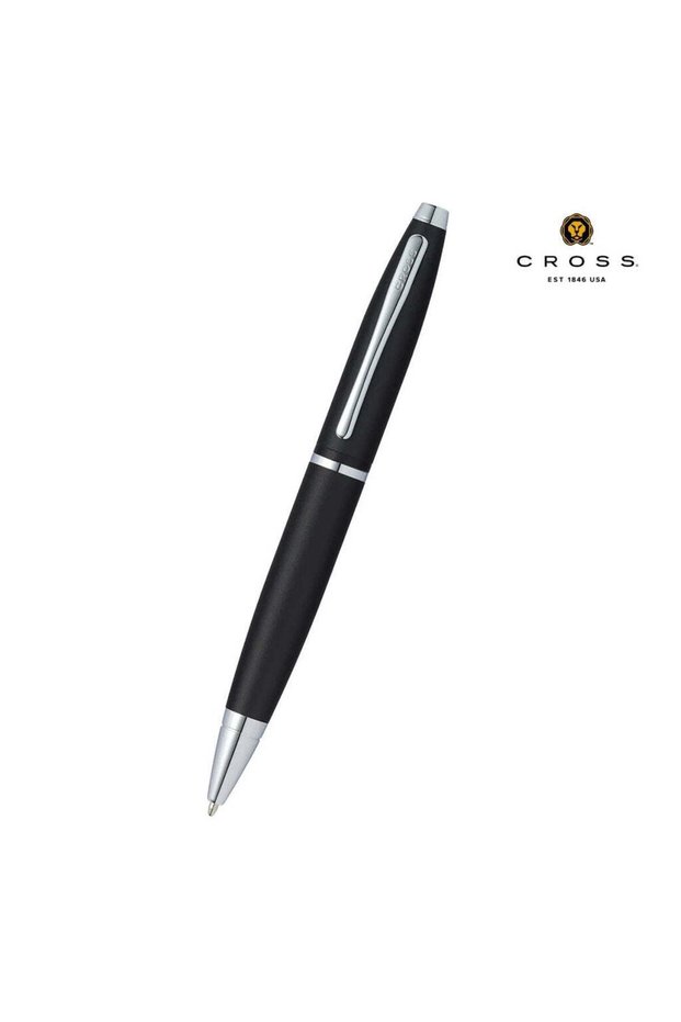 Calais Matte Black with Polished Chrome Appointments Ballpoint Pen (Blue Ink)