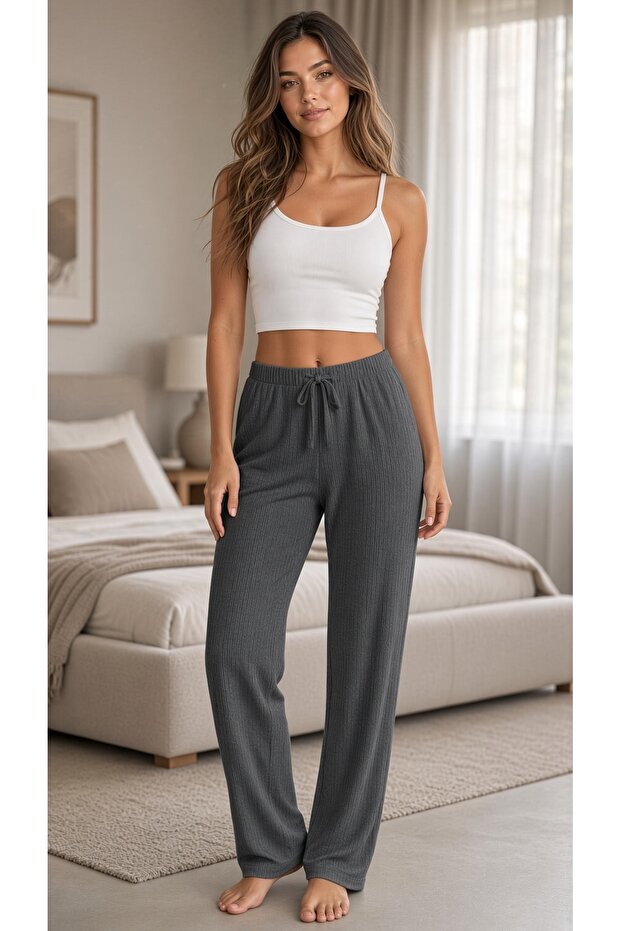 Women's Anthracite Ribbed Pajama Bottoms