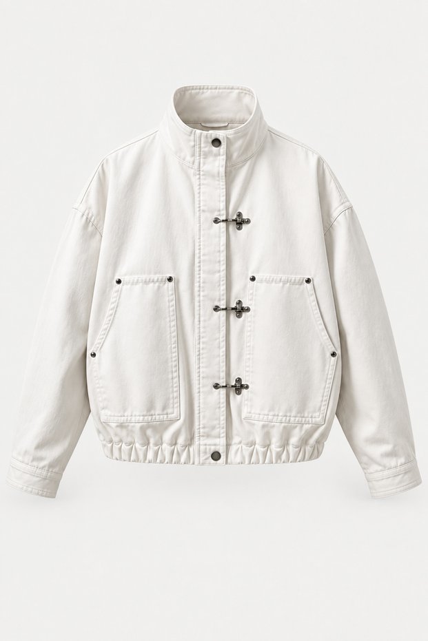 Gabardine Fabric Water Repellent Metal Buckle Zr Model Stand Collar Trench Coat Jacket