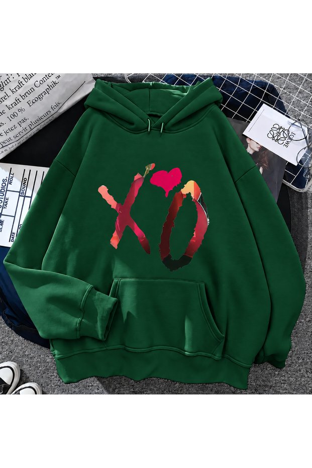 Saraa Unisex Green Black Oversize Hooded Sweatshirt with Kangaroo Pocket 3 Thread Raster Hoodie