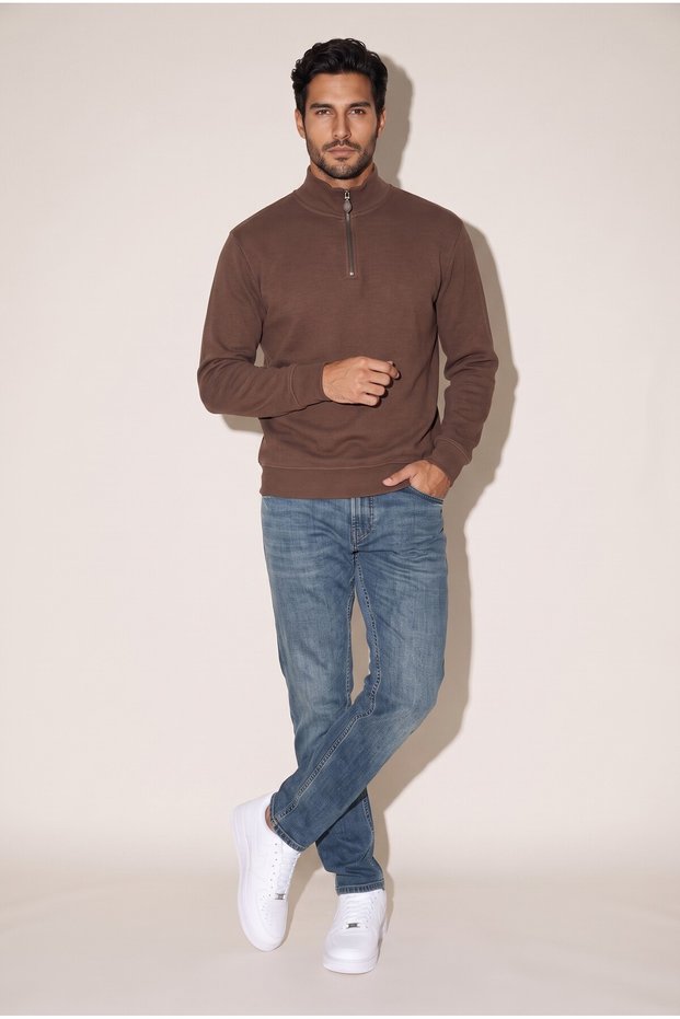 Men's Brown 6217 Stand Collar Thessaloniki Sweatshirt