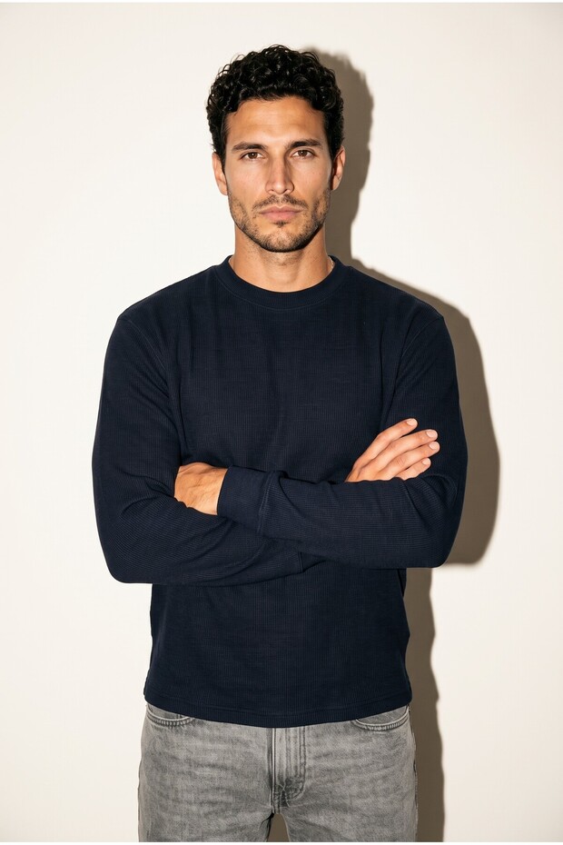 Men's Navy Blue 6220 0 Collar Ib Jacquard Sweatshirt