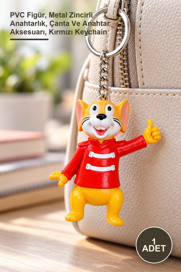 1 Piece Cute Mouse Figure Keychain – Pvc Figure, Keychain with Metal Chain, Bag and Key Accessory, Red Keychain