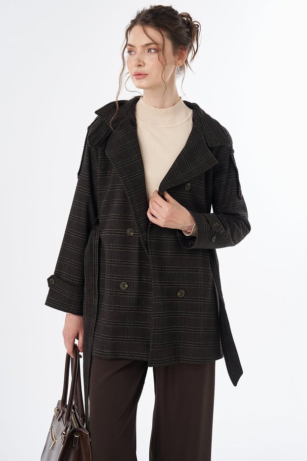 Apolet Detailed Short Cashmere Coat Brown