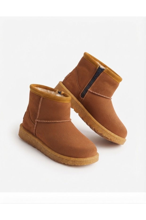 Girls' Tan Colored Fur Inside, Zippered, Lightweight, Flexible, Stylish Boots