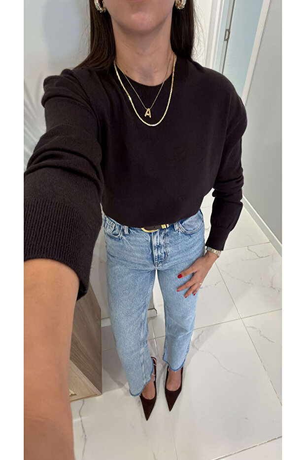 Dlvin Mila Dark Brown Crew Neck Basic Knitwear