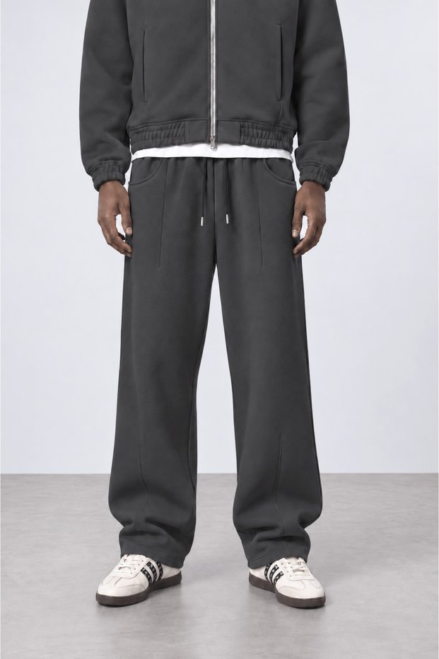Men's Pocket Detailed Panda Baggy Sweatpants Smoked