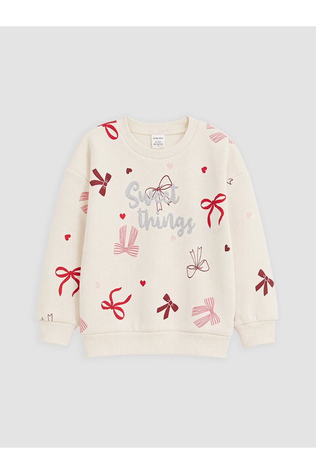 Two Mt Shop Quality Lcw Kids Ecru 3 Thread Raster Printed Loose & Baggy Girls' Sweatshirt