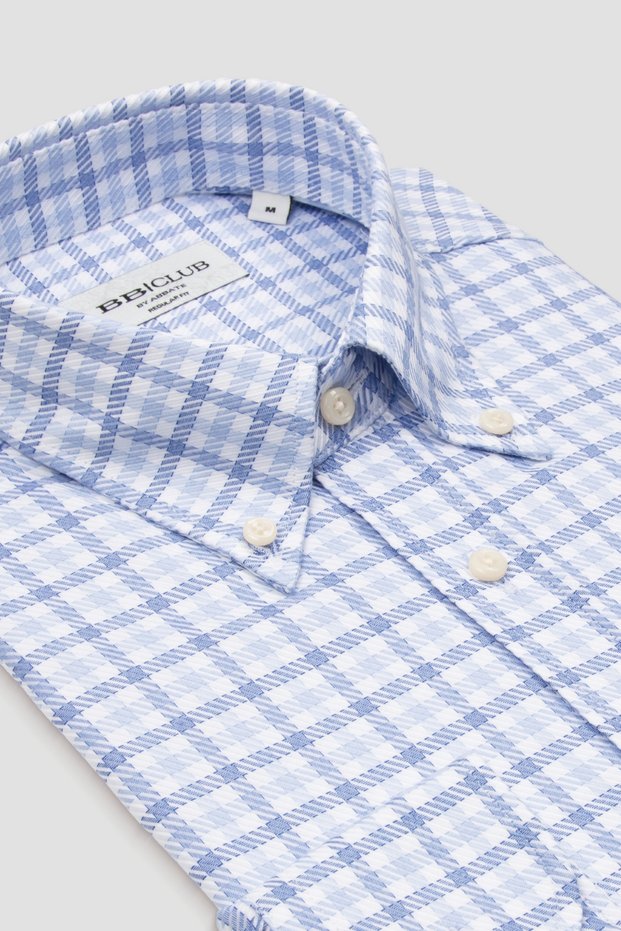 Bb Club Mike Woven 100% Cotton Regular Fit Light Blue Button-Down Collar Men's Plaid Shirt