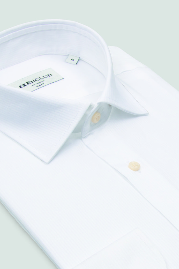 Bb Club Oscar Herringbone 100% Cotton Slim Fit White Classic Collar Men's Striped Shirt