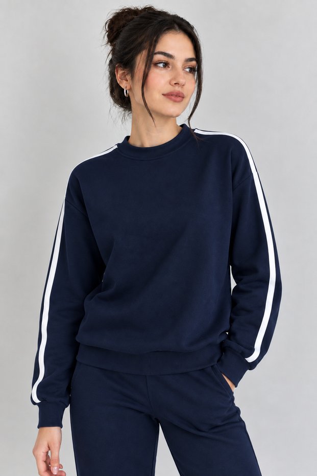 Women's Crewneck Sweatshirt with Strip Detail