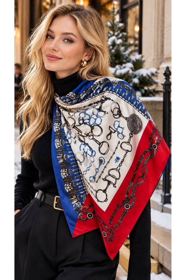 Flr27-55 Red Patterned Women's Scarf 70X70 cm