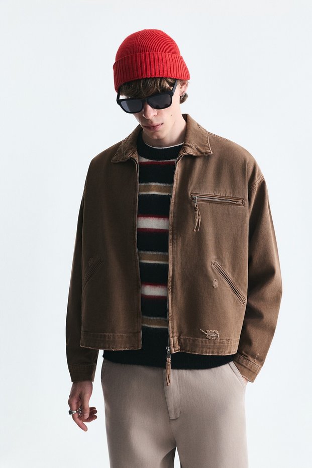 Oversize Zipper Closure Denim Coat
