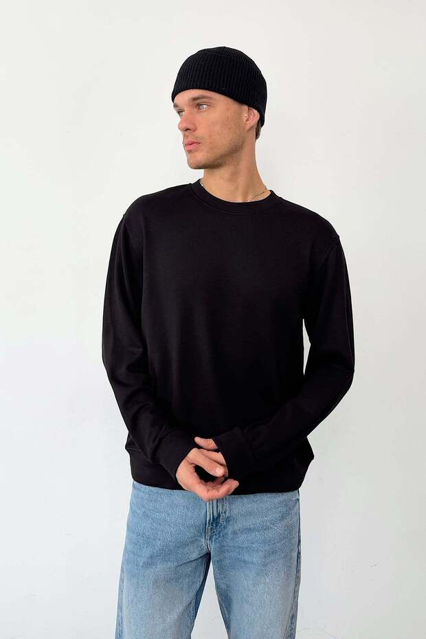 Men's Crew Neck Basic Modal Fabric Sweatshirt Black - 27K 5905