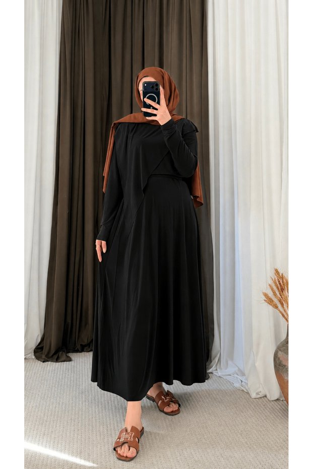 Asymmetrical Cut Sandy Skirt Set - Mg - Black