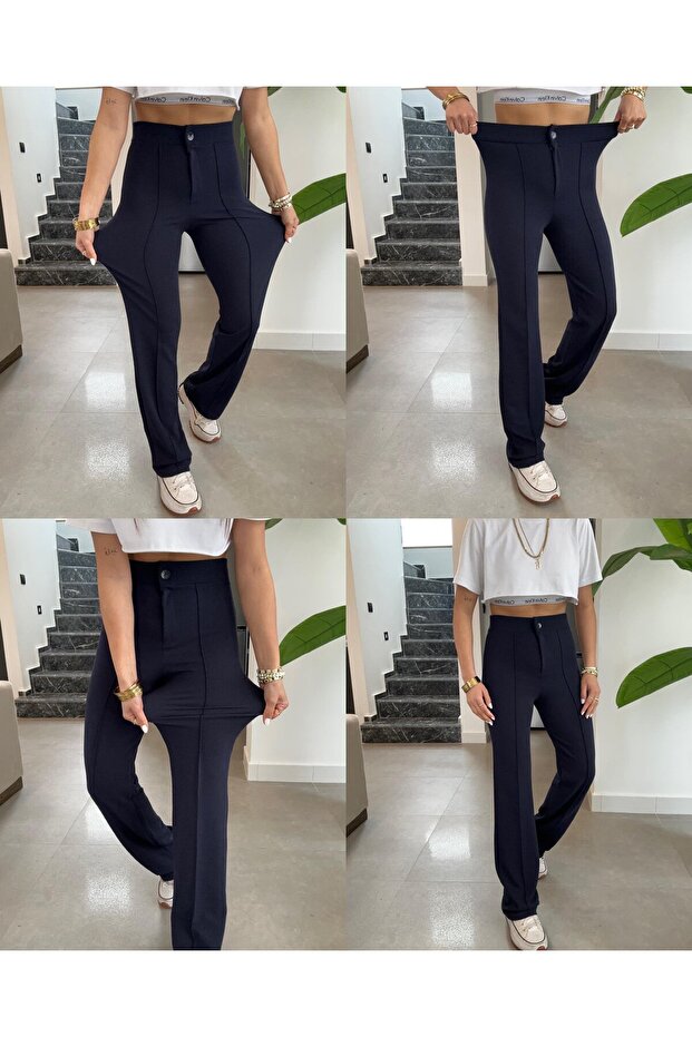 Women's Green Spanish Flare Flexible Pants 36-50 Size Casual and Work Pants