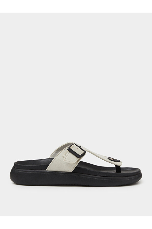 Off White Buckle-Up Comfort Thong Sandals